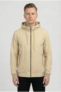 Erkek Relaxed Teknik Kumaş Çıkarılabilir Kapüşon Baharlık & yağmurluk Krem Spor Ceket 
