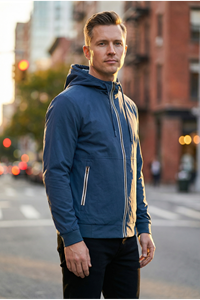 Erkek Relaxed Teknik Kumaş Çıkarılabilir Kapüşon Baharlık & yağmurluk Petrol Ceket