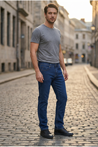 Erkek Mavi Klasik Kesim Pamuklu Esnek Jean Kot Denim Pantolon