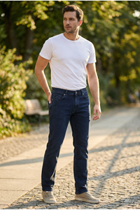 Erkek Koyu Lacivert Klasik Kesim Pamuklu Esnek Jean Kot Denim Pantolon