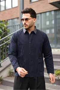 Erkek Lacivert Garni Yaka Spor Canvas Mont 