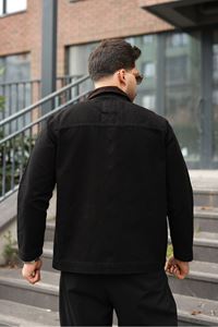 Erkek Siyah Garni Yaka Spor Canvas Mont
