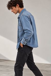 Açık Mavi Premium Tok Kumaş Çift Cep 90lar Erkek Denim Kot Gömlek 
