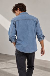 Açık Mavi Premium Tok Kumaş Çift Cep 90lar Erkek Denim Kot Gömlek 